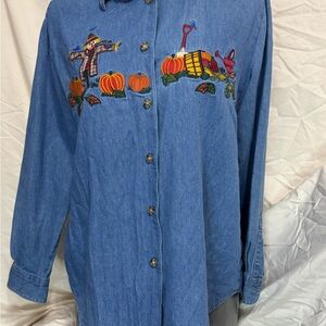 Karen Scott Blue Cotton Shirt 100% Cotton